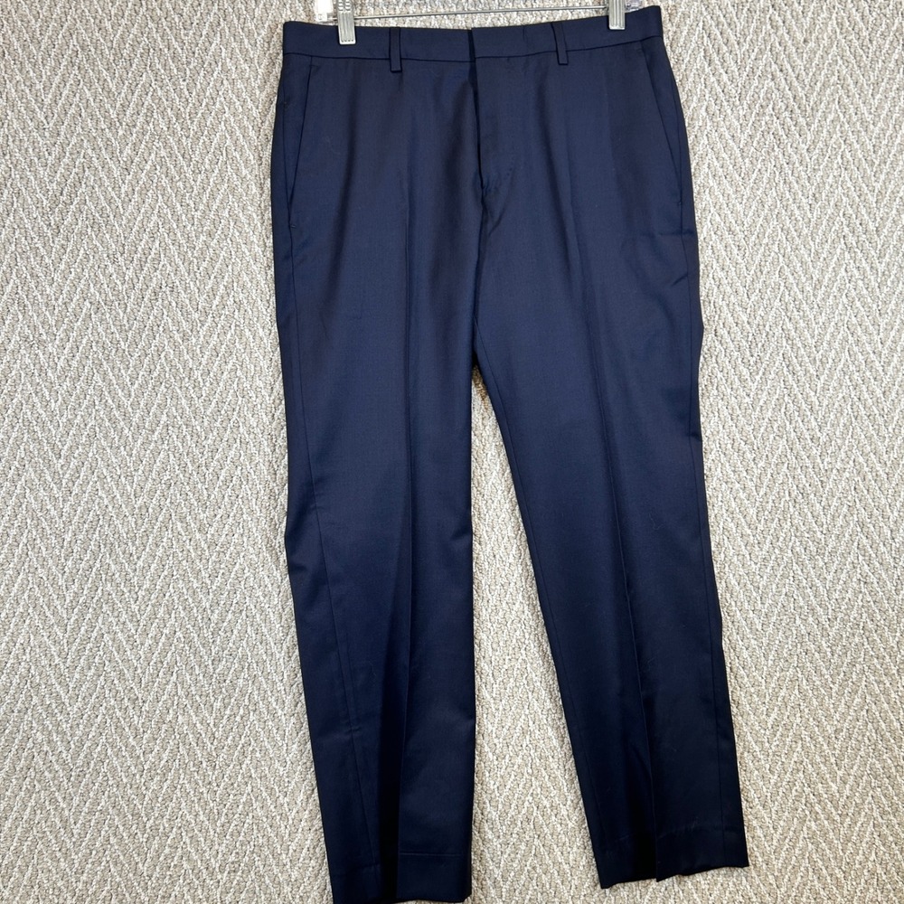 Hugo Boss Pants Mens 32 Blue Virgin Wool Dress Flat Front Trousers Business